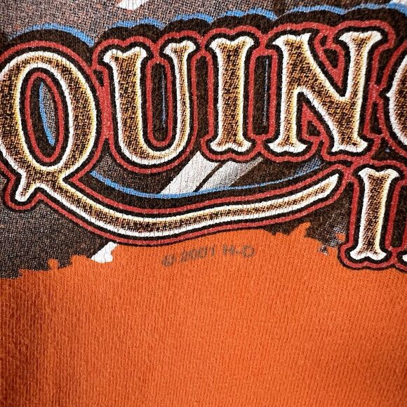 VTG 2001 Harley Davidson T Shirt Men XL Orange TNT Quincy IL Double Sided STAINS - Picture 4 of 15